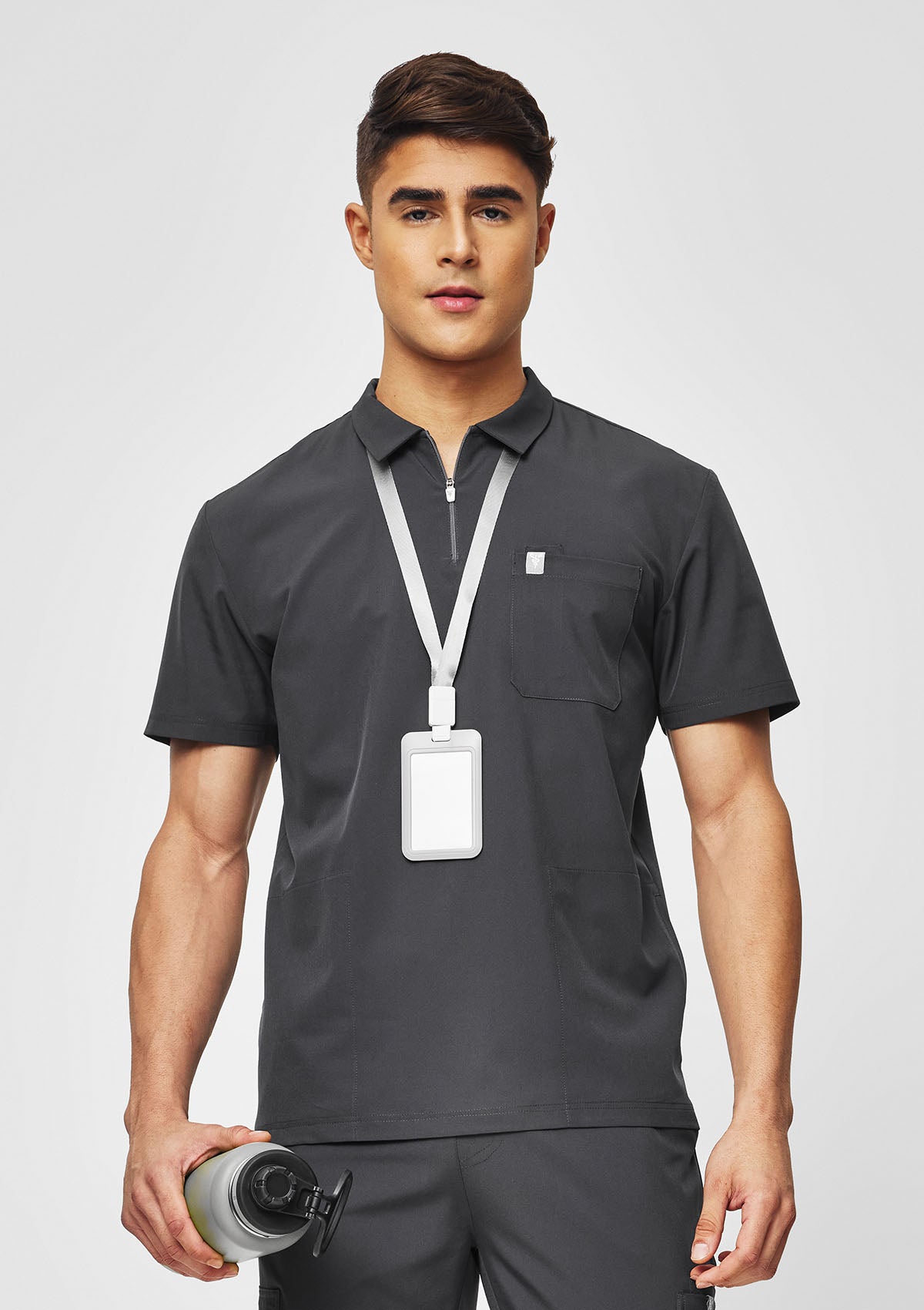 Zip-Up Polo MoveTech® Scrub Top - Men / Graphite