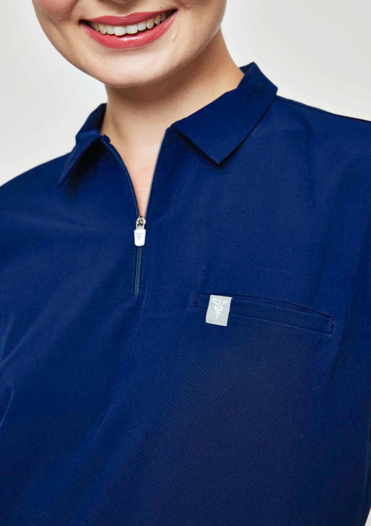 Zip-Up Polo MoveTech® Scrub Top - Women / Navy