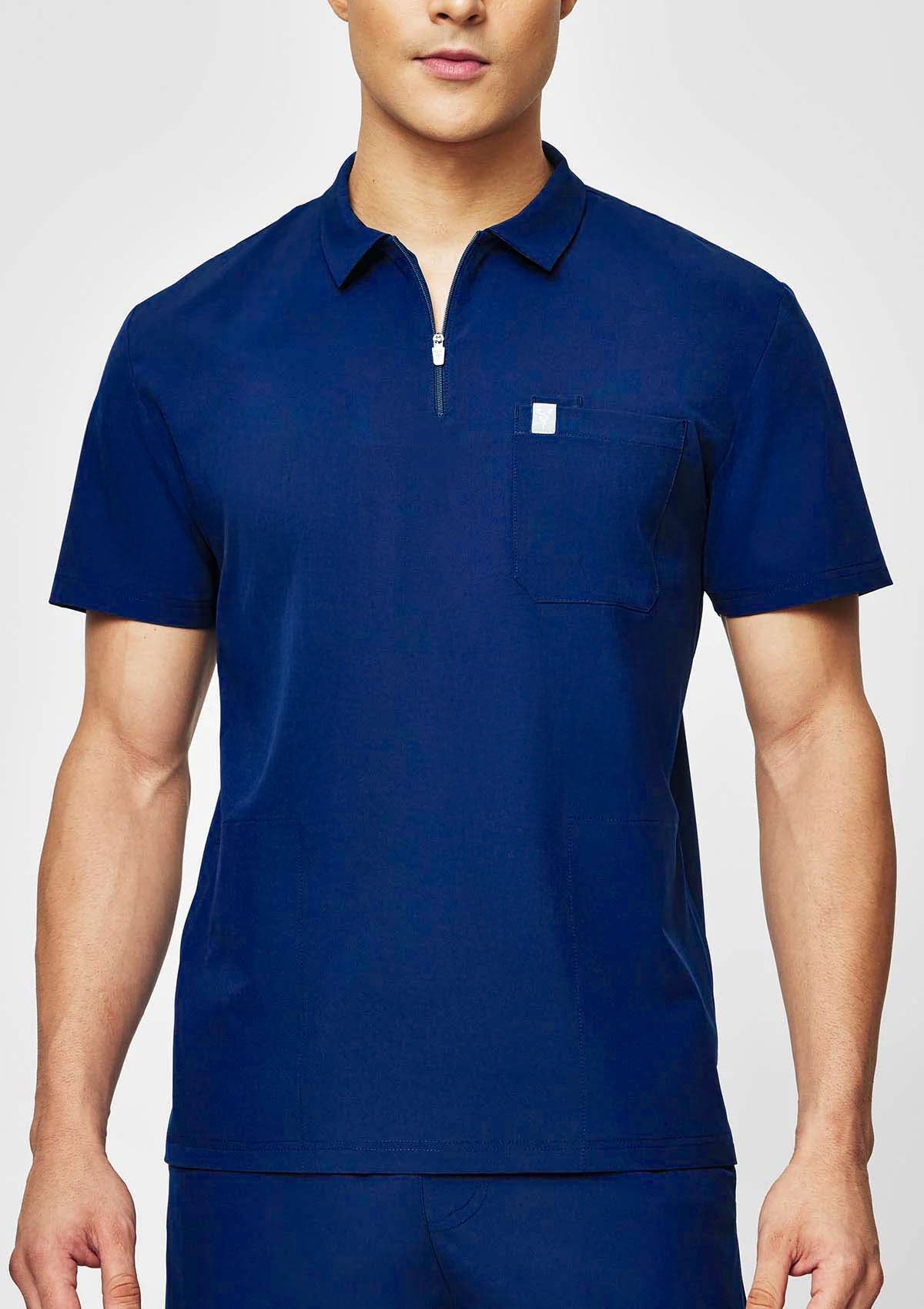 Zip-Up Polo MoveTech® Scrub Top - Men / Navy