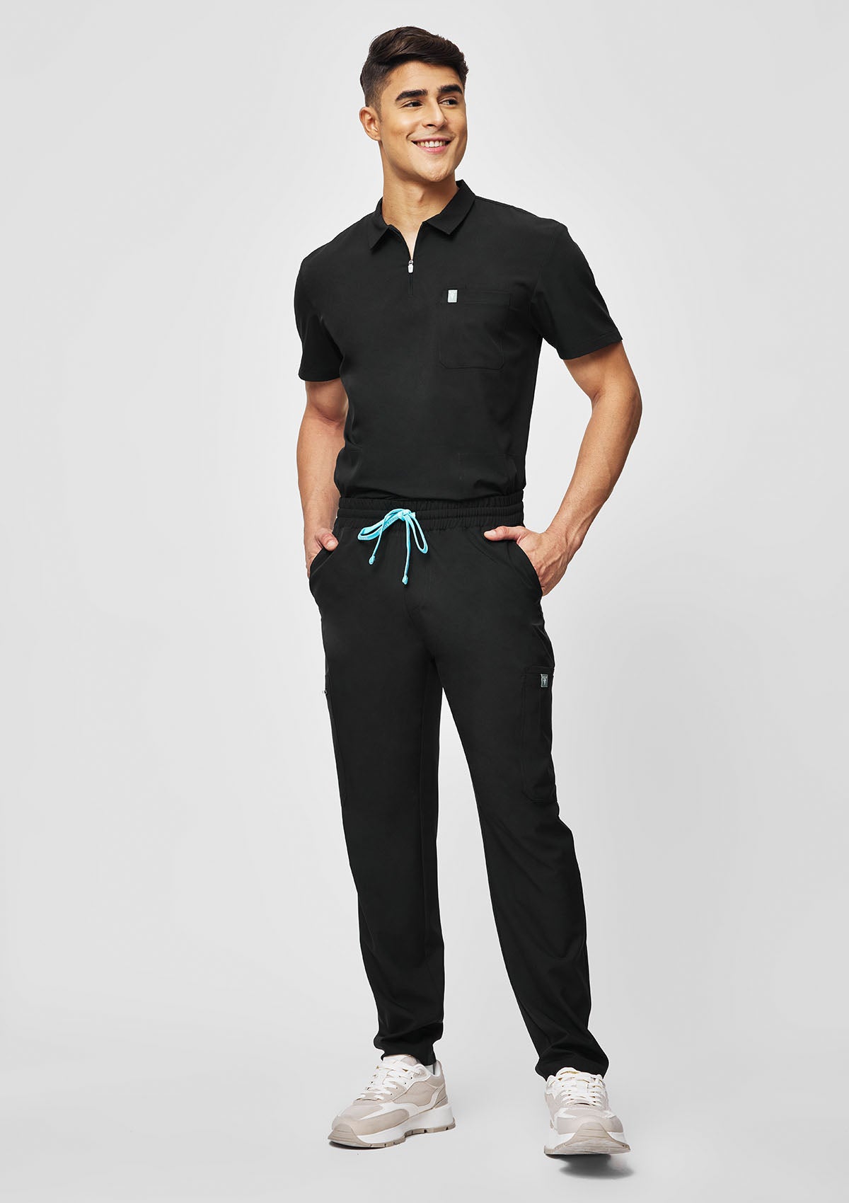 Zip-Up Polo MoveTech® Scrub Top - Men / So Black