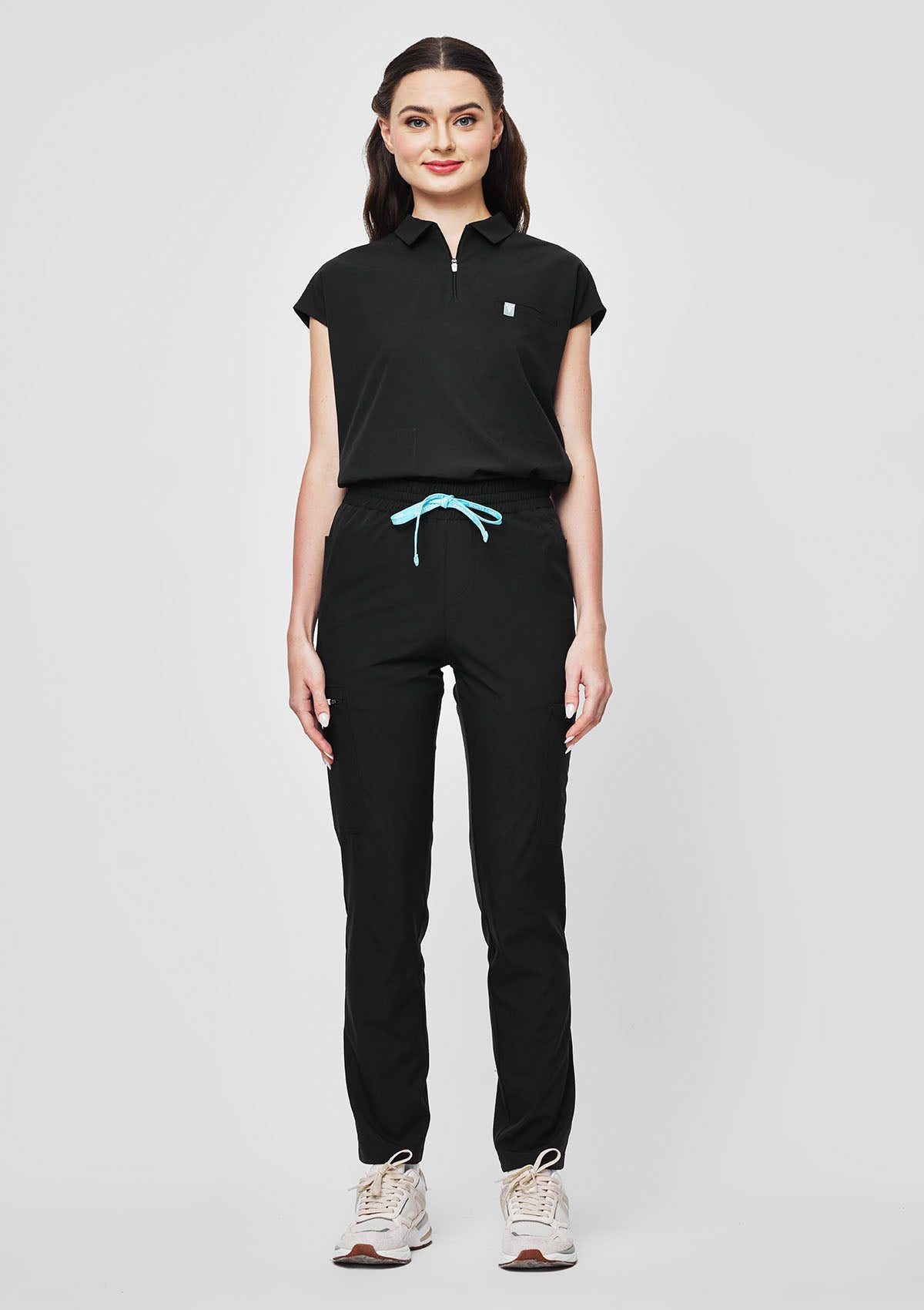Zip-Up Polo MoveTech® Scrub Top - Women / So Black