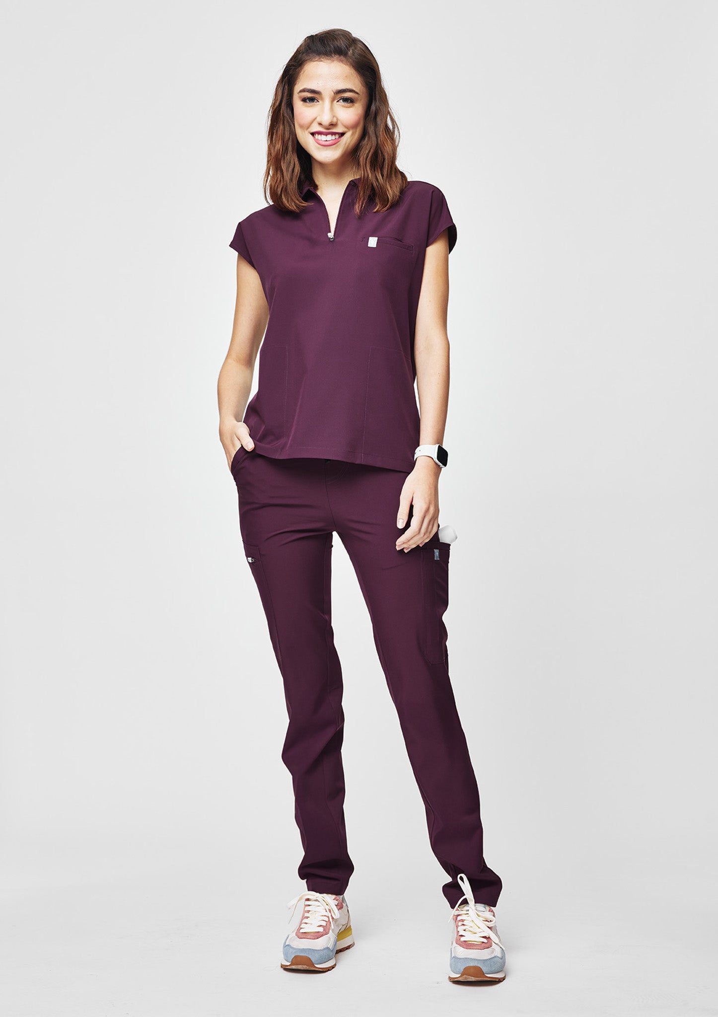 Zip-Up Polo MoveTech® Scrub Top - Women / Merlot