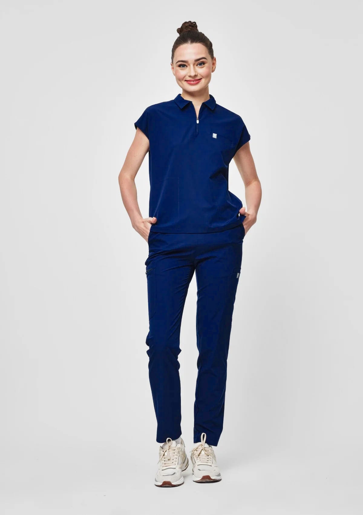 Zip-Up Polo MoveTech® Scrub Top - Women / Navy