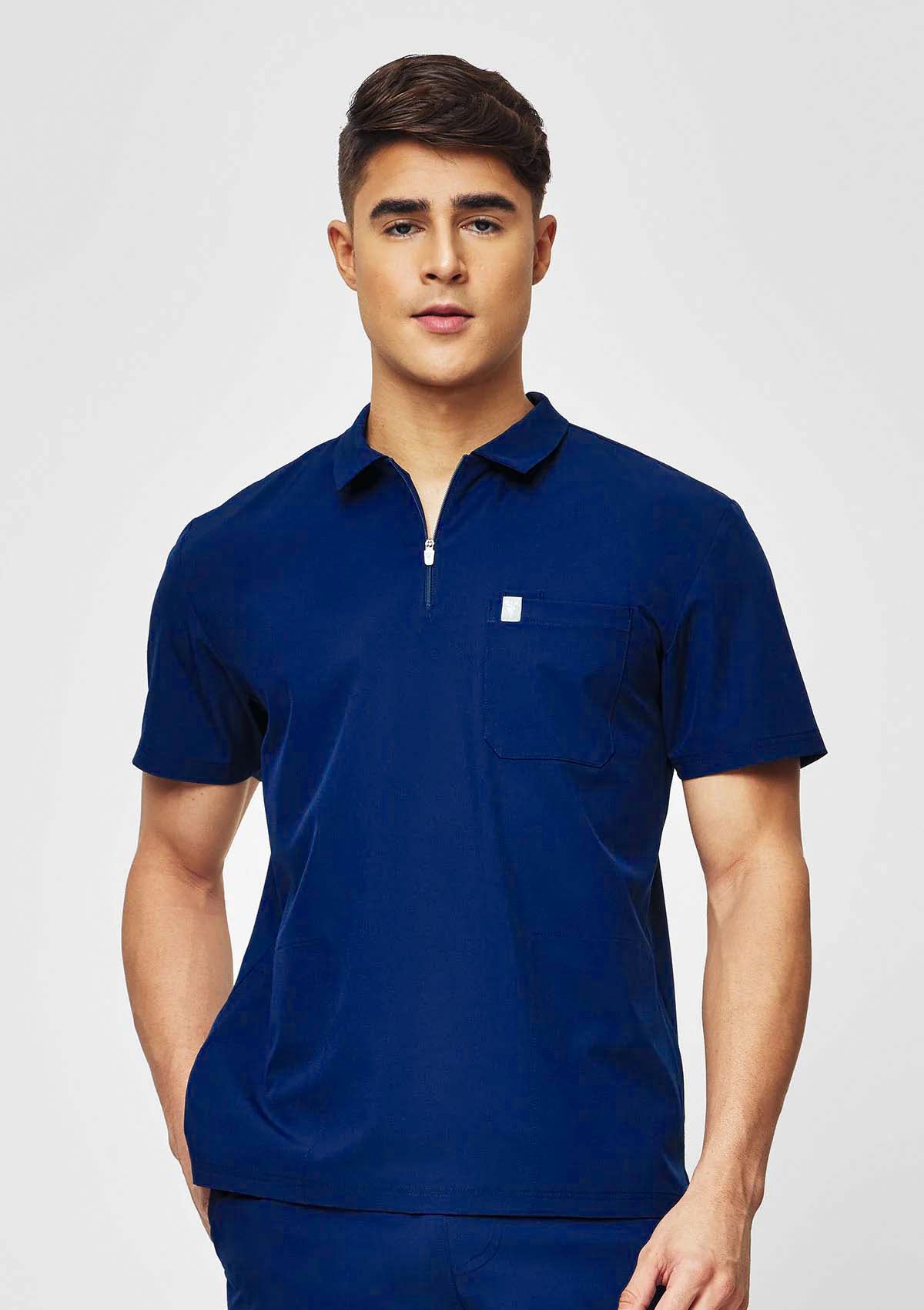 Zip-Up Polo MoveTech® Scrub Top - Men / Navy